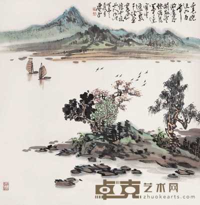 萧平 癸未（2003年）作 秋江泛舟图 立轴 69×70cm